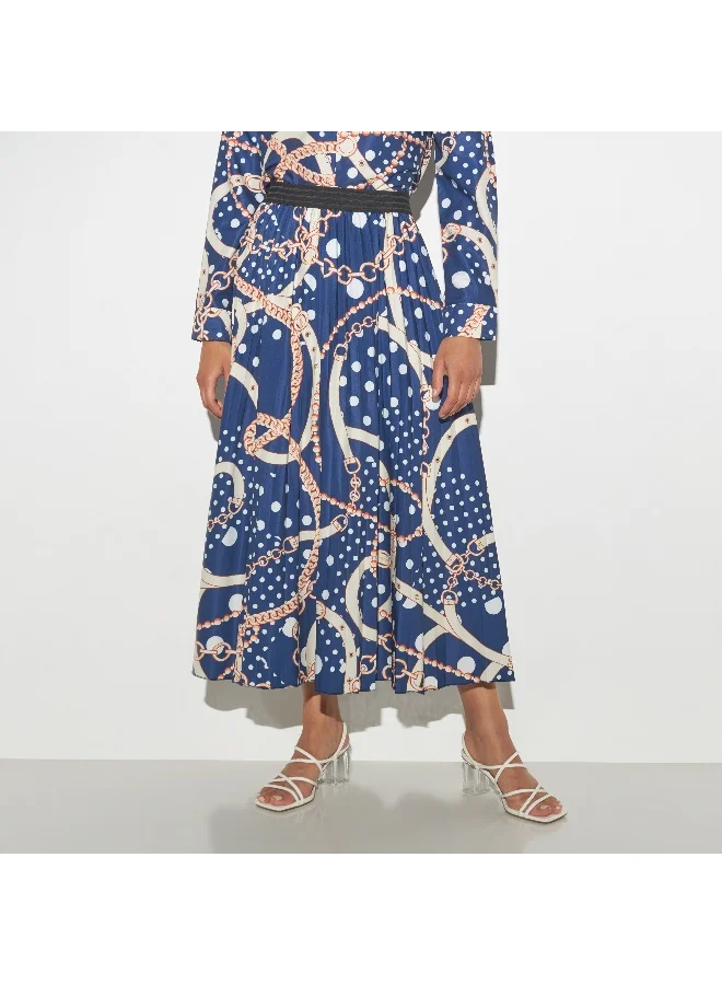 2Xtremz 2Xtremz All-Over Print A-line Skirt with Elasticised Waistband and Pleats