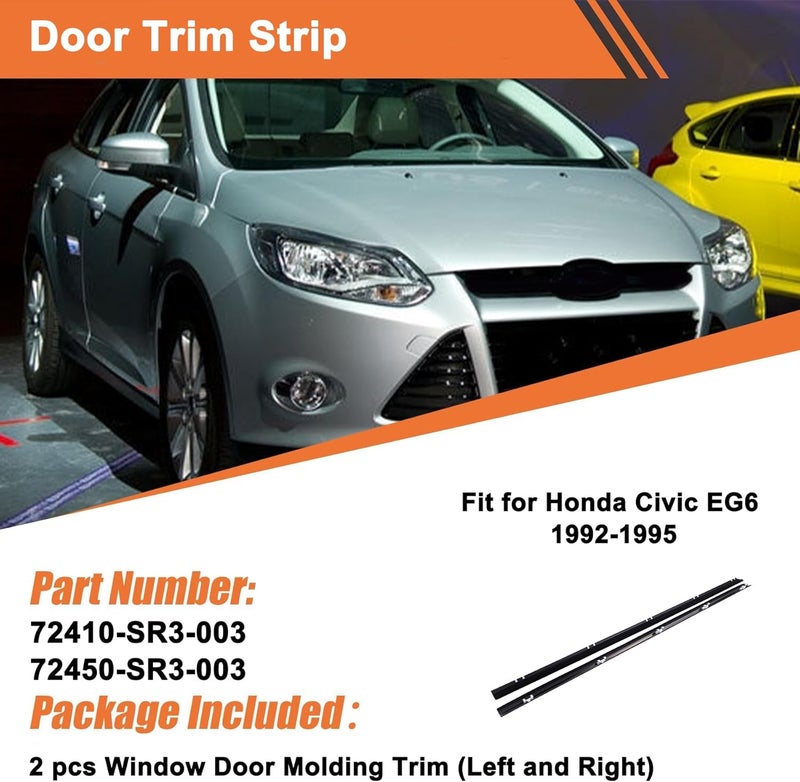 PHEZEN Left & Right Side Window Door Trim Strip for 1992-1995 Honda Civic EG6 - Image 2