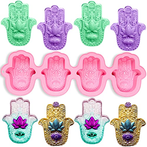 Actvty Hamsa Silicone Soap Molds, 4 Cavities Hand of Fatima Silicone Molds, Palm Amulet Mold for DIY Soap, Candle, Bath Bombs, Chocolate, Cake Decoration, Resin Casting - Image 1