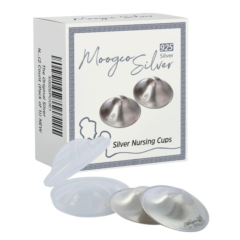 Moogco The Original Silver Nursing Cups - Nipple Shields for Nursing Newborn - Breastfeeding Essentials - Newborn Essentials Must Haves - Nipple Covers Breastfeeding - 925 Silver - Image 1