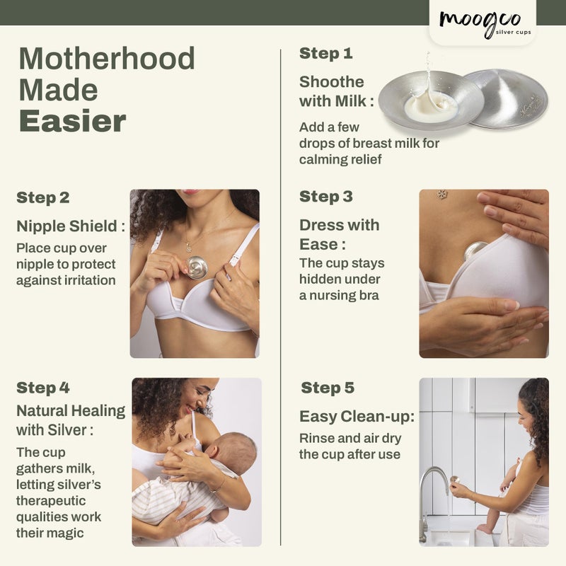 Moogco The Original Silver Nursing Cups - Nipple Shields for Nursing Newborn - Breastfeeding Essentials - Newborn Essentials Must Haves - Nipple Covers Breastfeeding - 925 Silver - Image 4