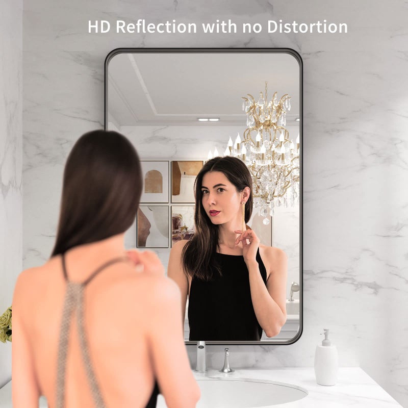 LOAAO 28X36 Inch Black Metal Framed Bathroom Mirror for Wall, Matte Black Bathroom Vanity Mirror Farmhouse, Anti-Rust, Hangs Horizontally or Vertically - Image 2