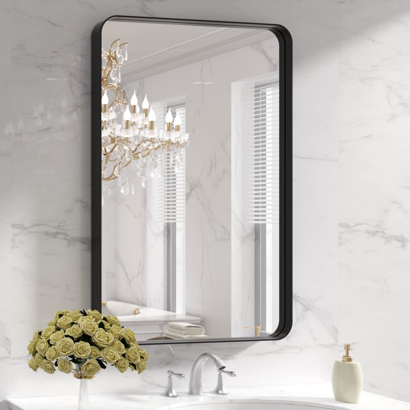 LOAAO 28X36 Inch Black Metal Framed Bathroom Mirror for Wall, Matte Black Bathroom Vanity Mirror Farmhouse, Anti-Rust, Hangs Horizontally or Vertically - Image 1