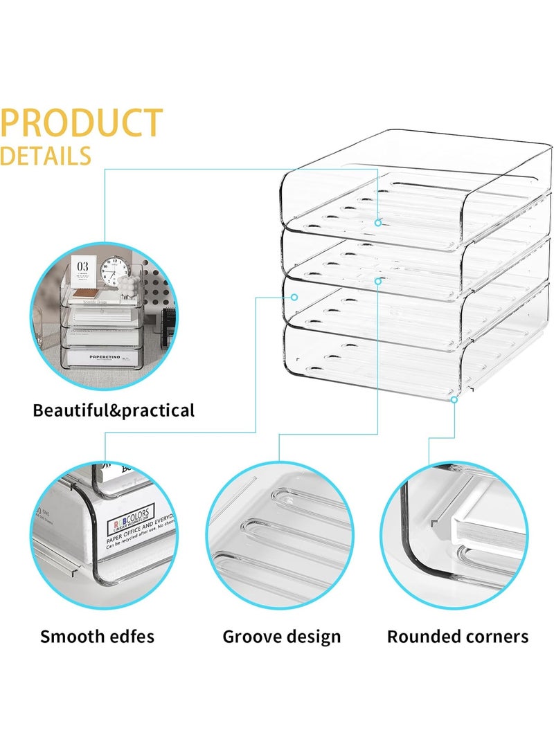 Set of 4 Office Organization and Storage, Clear PET Letter Tray Desk Organizer, Stackable Document Organizer for Notes, Pens, File Paper, Desk - Image 2