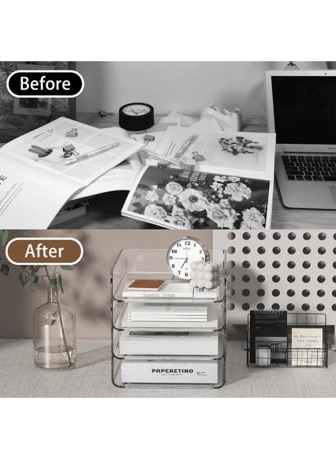 Set of 4 Office Organization and Storage, Clear PET Letter Tray Desk Organizer, Stackable Document Organizer for Notes, Pens, File Paper, Desk - Image 4