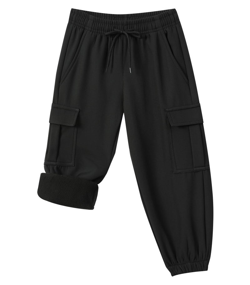 XiaoLongRen Toddler Warm Skiing Snow Pants Baby Boys Girls Waterproof Cargo Hiking Pants Kids Fleece Lined Winter Sweatpants Sports Outdoor Joggers with Pockets(SnowLL316-Black-5T) - Image 1