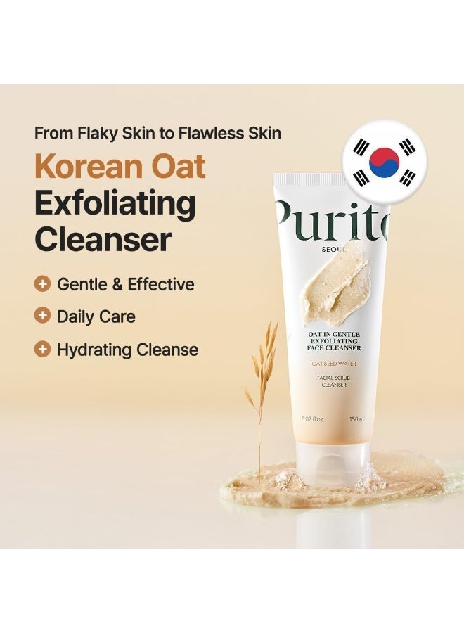 Purito Oat Exfoliating Facial Polish Cleanser - Hydrating Daily Face Wash with Gentle Scrub Clay Pore Minimizing Panthenol, Oat Seed Water Vegan, Non-comedogenic Korean Skin Care 150ml - Image 3