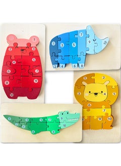 Hapinest Hapinest Wooden Jigsaw Puzzles (4-Pack) for Toddlers Kids Boys and Girls Ages 3-5 Years Old, Zoo Friends | 4-10 Piece Puzzles and Storage Bag  - Image 1