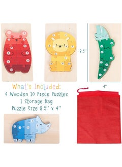 Hapinest Hapinest Wooden Jigsaw Puzzles (4-Pack) for Toddlers Kids Boys and Girls Ages 3-5 Years Old, Zoo Friends | 4-10 Piece Puzzles and Storage Bag  - Image 4