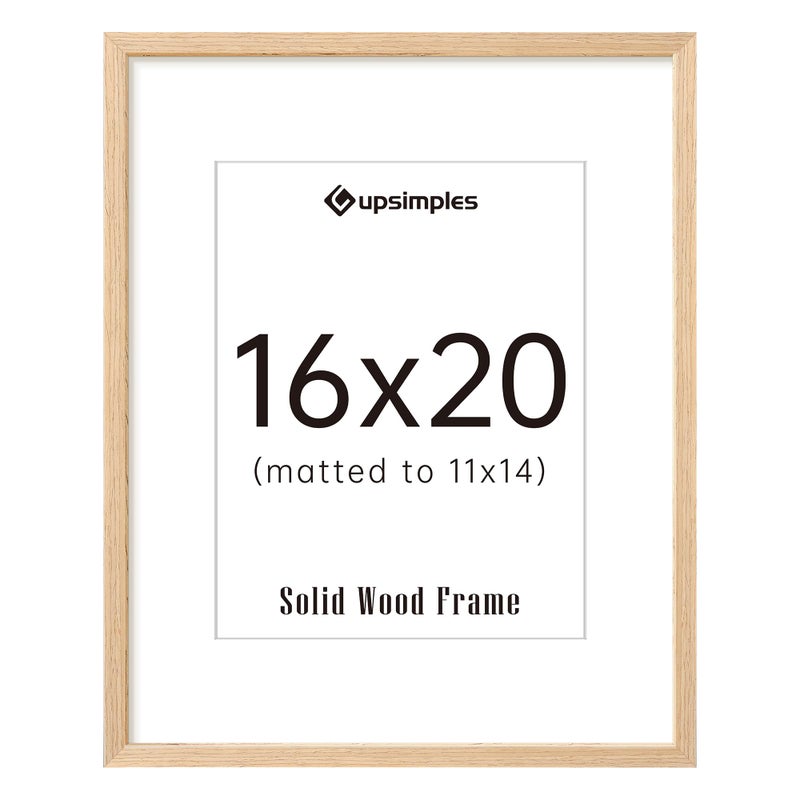 upsimples 16x20 Frames, Natural Solid Wooden Picture Frames, Display 11x14 with Mat or 16 x 20 Without, Vertical or Horizontal Wall Hanging, 1 Pack, Natural - Image 1