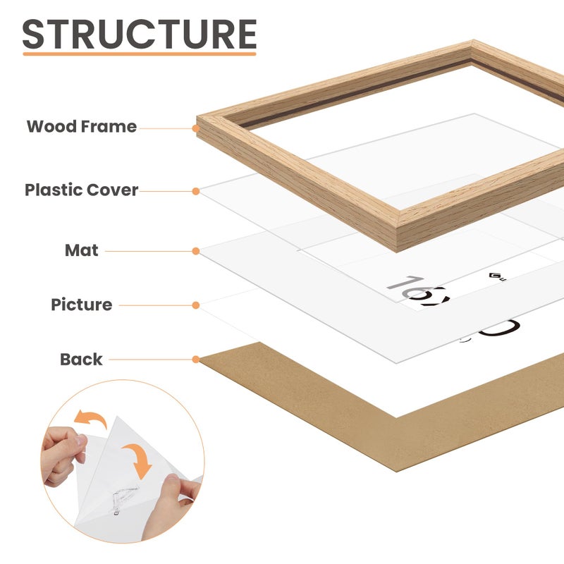 upsimples 16x20 Frames, Natural Solid Wooden Picture Frames, Display 11x14 with Mat or 16 x 20 Without, Vertical or Horizontal Wall Hanging, 1 Pack, Natural - Image 4