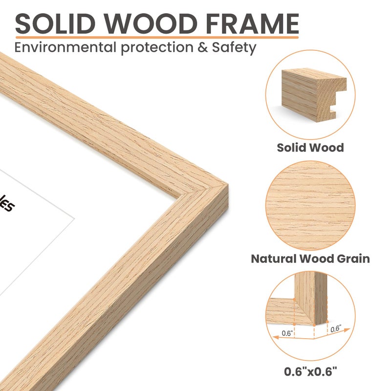 upsimples 16x20 Frames, Natural Solid Wooden Picture Frames, Display 11x14 with Mat or 16 x 20 Without, Vertical or Horizontal Wall Hanging, 1 Pack, Natural - Image 3
