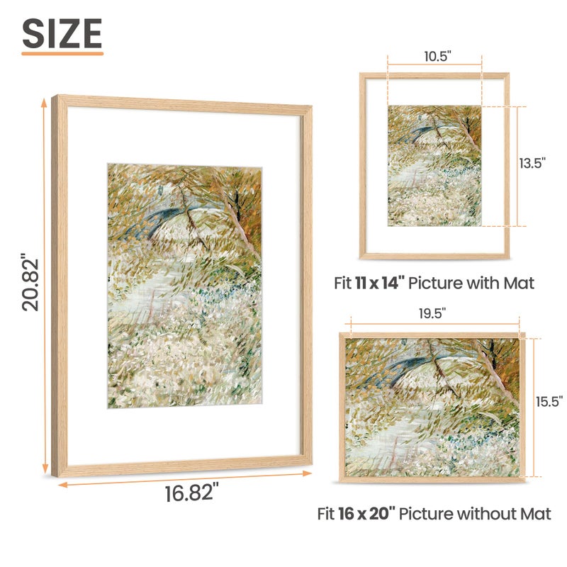 upsimples 16x20 Frames, Natural Solid Wooden Picture Frames, Display 11x14 with Mat or 16 x 20 Without, Vertical or Horizontal Wall Hanging, 1 Pack, Natural - Image 2