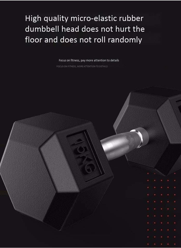 ULTIMAX - Rubber Encased Dumbbell Set Hex Solid Iron Dumbbells - ‎7KG x 2 - Image 1