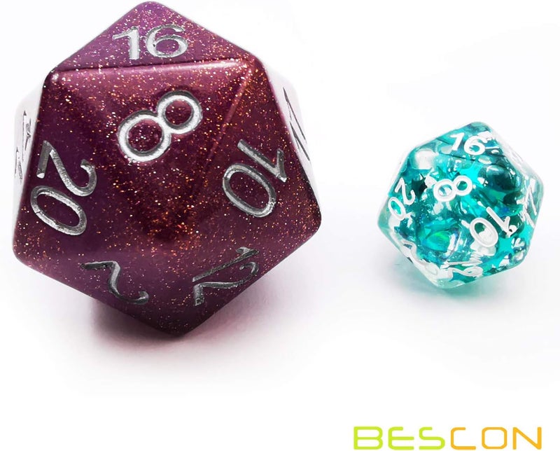 Bescon Glitter Jumbo D20 38MM, Big Size 20 Sides Dice Glitter Purple, Big 20 Faces Cube 1.5 inch - Image 3