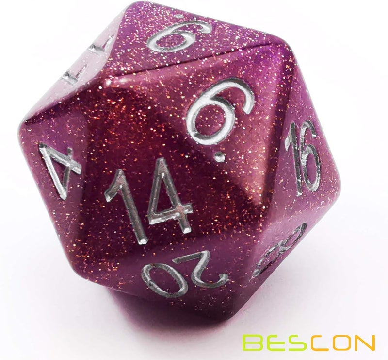 Bescon Glitter Jumbo D20 38MM, Big Size 20 Sides Dice Glitter Purple, Big 20 Faces Cube 1.5 inch - Image 2