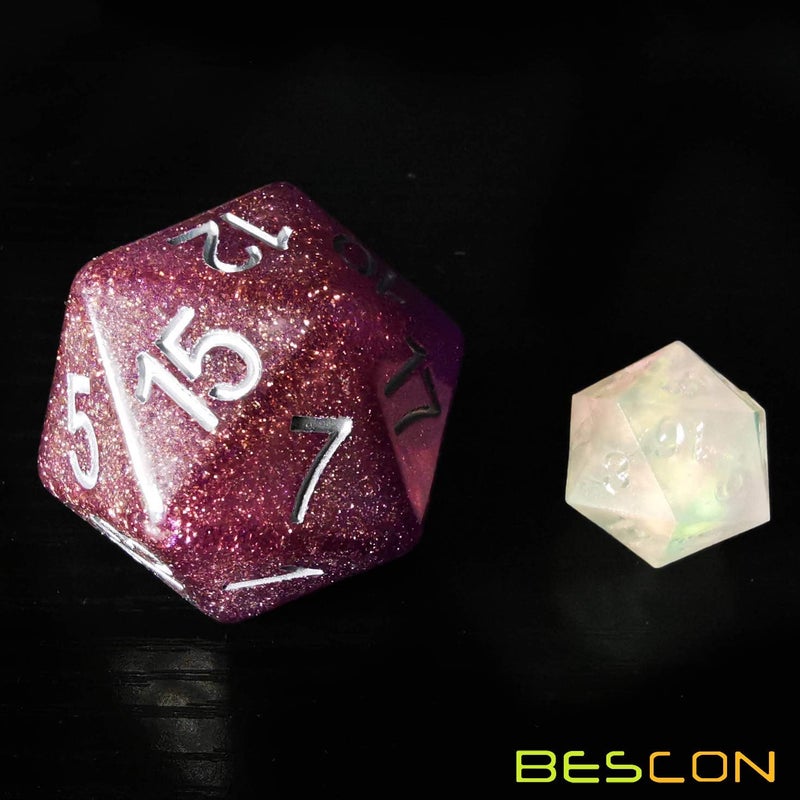 Bescon Glitter Jumbo D20 38MM, Big Size 20 Sides Dice Glitter Purple, Big 20 Faces Cube 1.5 inch - Image 4