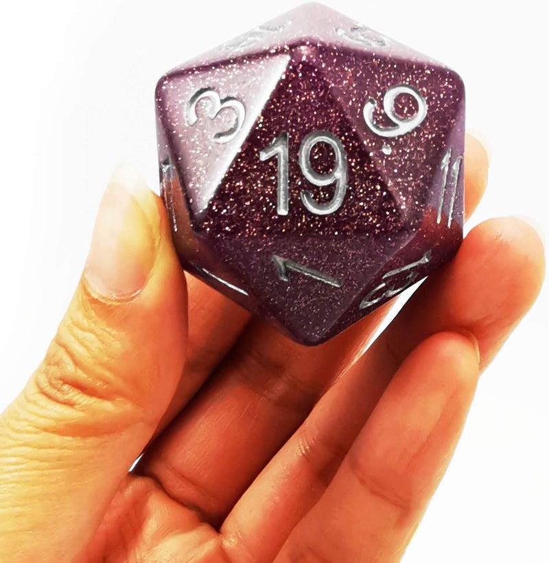 Bescon Glitter Jumbo D20 38MM, Big Size 20 Sides Dice Glitter Purple, Big 20 Faces Cube 1.5 inch - Image 1