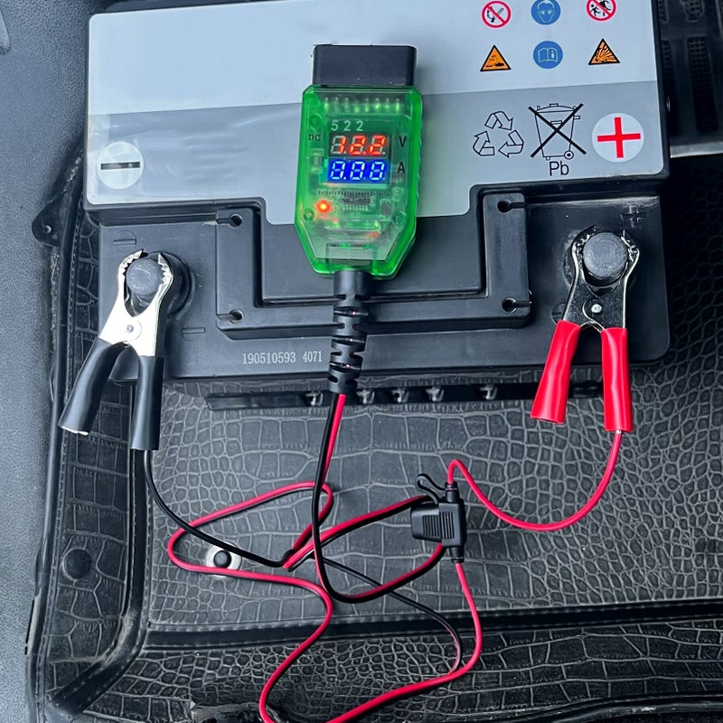 Automotive Battery Tester Dual Digital Voltage Current OBD Connector LED Indicator High Insulation ECU Data Protection Replace Car Battery (12V) - Image 3