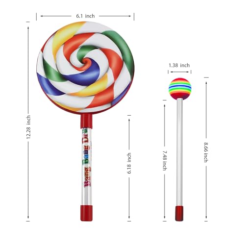 YCXYQ 6PCS 2 Pieces 6 -Inch Lollipop Drums 4 Pieces Rainbow Drumsticks Musical Hand Drum Rainbow Lollipop Drum Set Percussion Instrument - Image 4