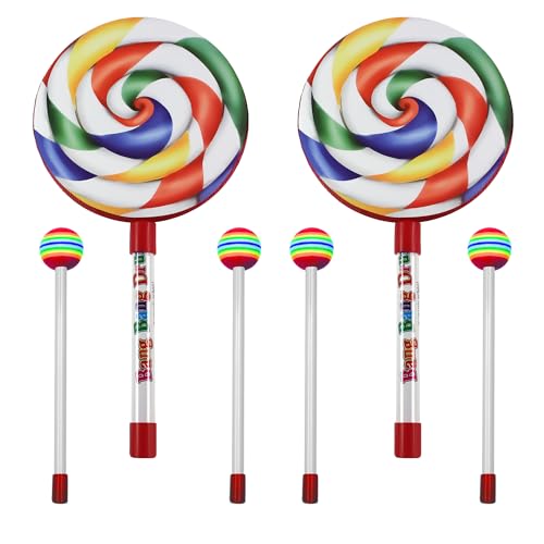 YCXYQ 6PCS 2 Pieces 6 -Inch Lollipop Drums 4 Pieces Rainbow Drumsticks Musical Hand Drum Rainbow Lollipop Drum Set Percussion Instrument - Image 1