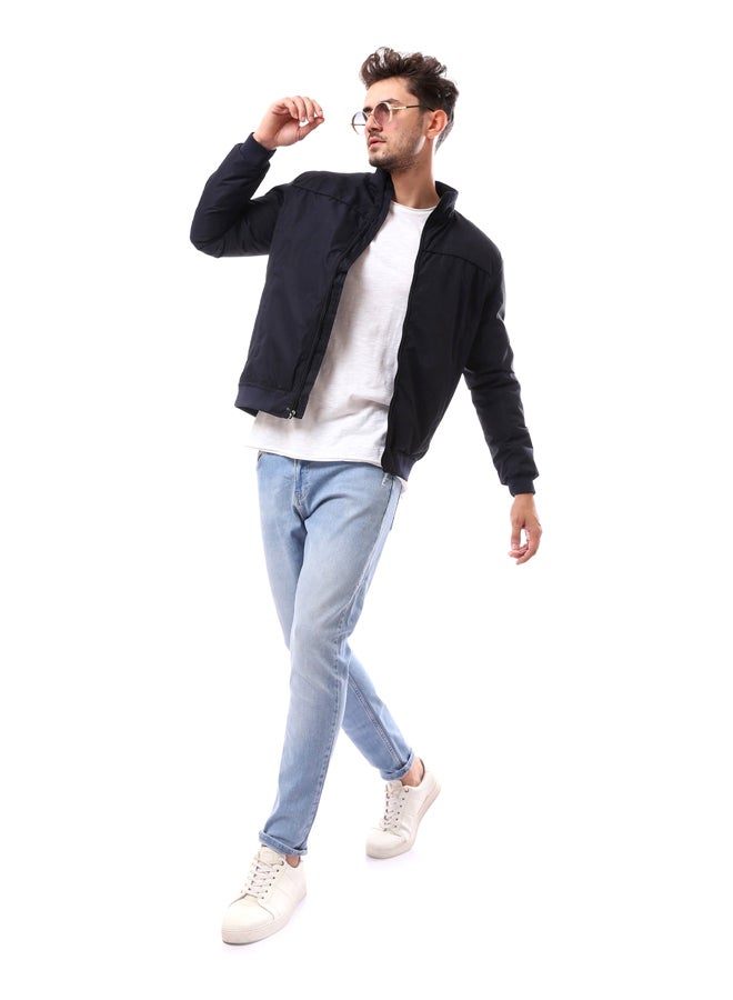 Andora Waterproof Fly Zipper Cotton Jacket_Navy Blue - Image 2