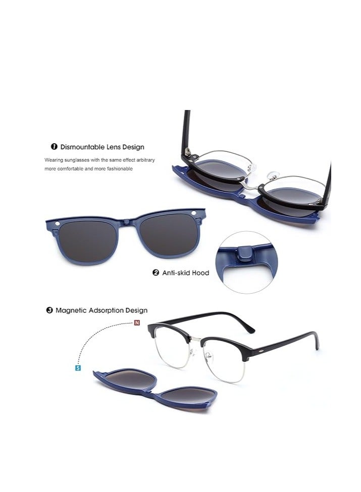 إكسفور Magnetic Sunglasses for Men and Women Polarized Clip on UV400 Protection Retro Square Eyeglasses for Men Women Eyeglasses Fit Over Night Driving - Image 2