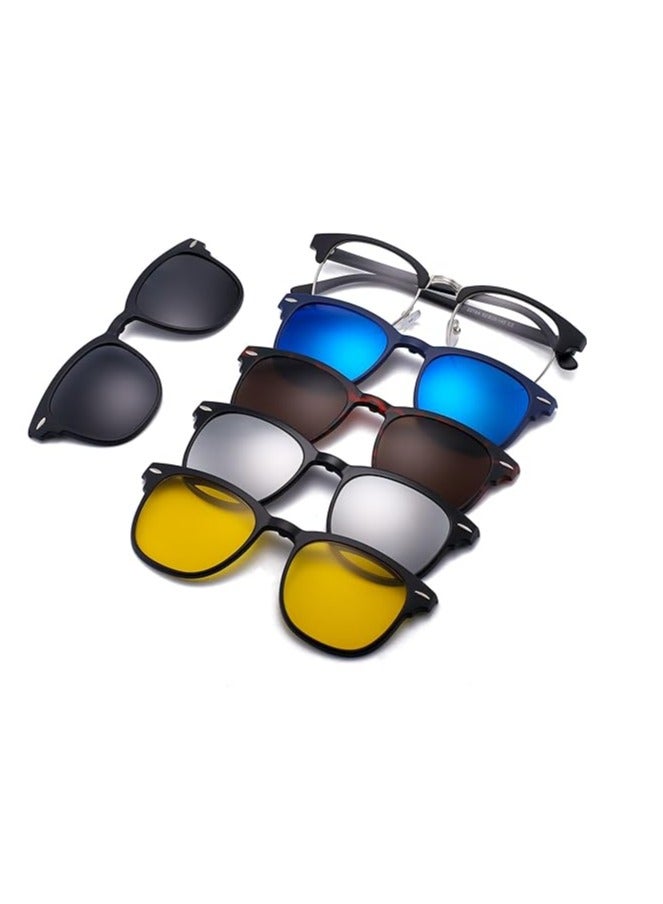 إكسفور Magnetic Sunglasses for Men and Women Polarized Clip on UV400 Protection Retro Square Eyeglasses for Men Women Eyeglasses Fit Over Night Driving - Image 1