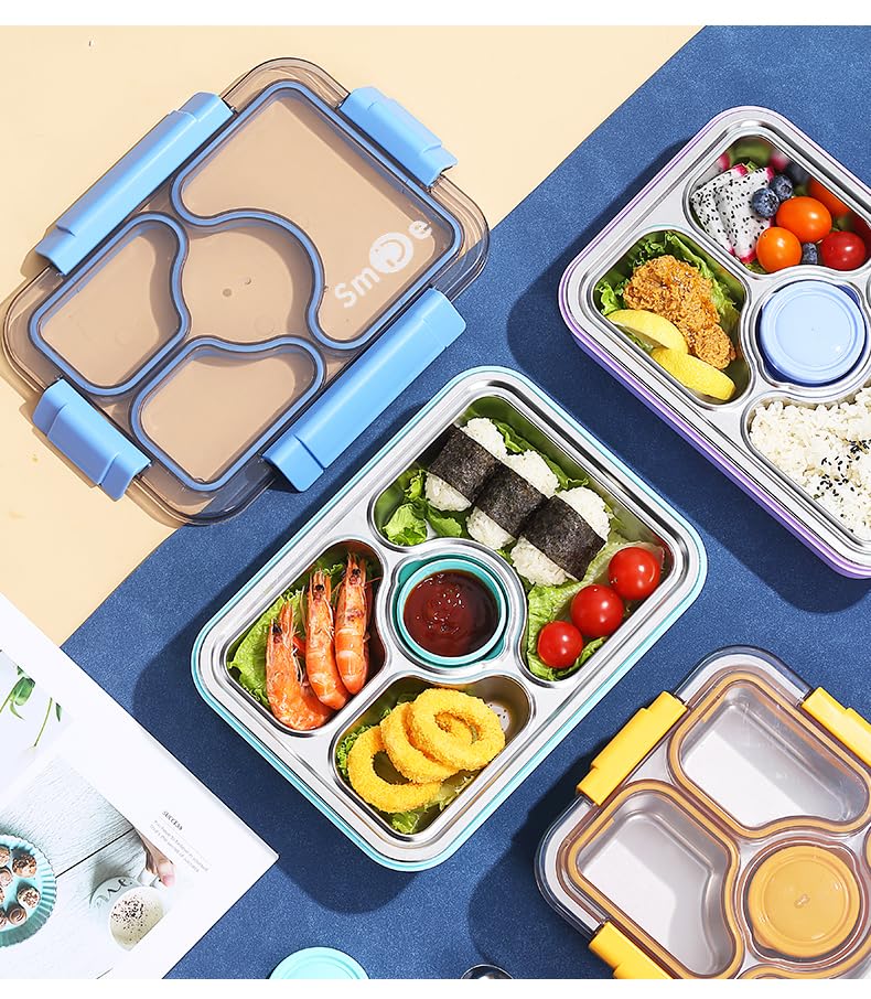 Nabhya 3 Compartment Thermal Insulation Stainless Steel Lunch Box for Kids, Tiffin Box, with Spoon and Fork Lid Leak Proof, Lunch Box for Office Women and Men (100% Leak Proof) (Blue) - Image 5