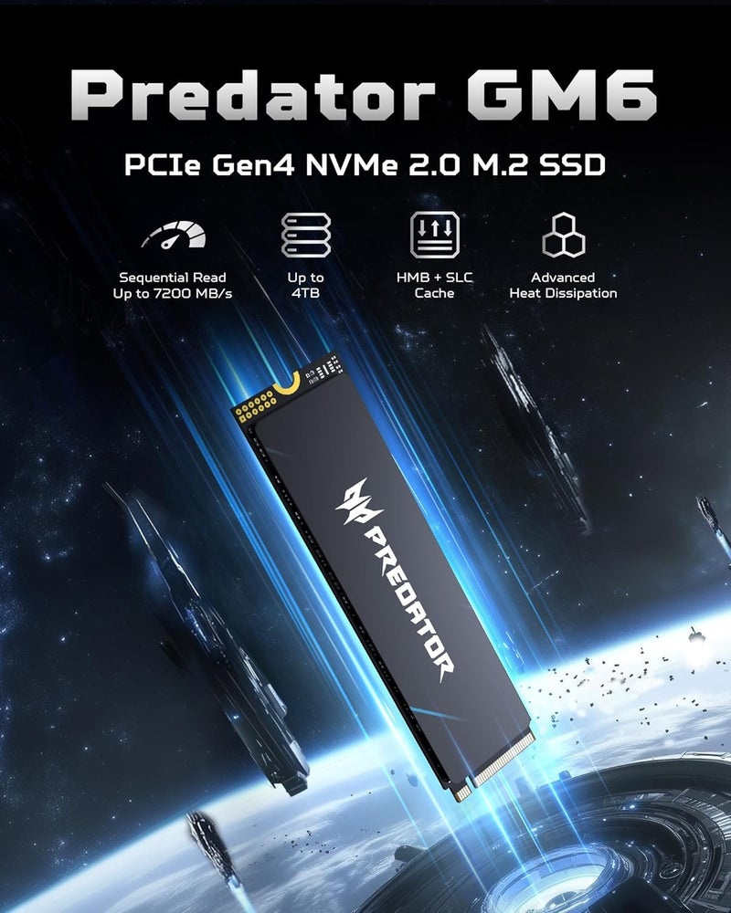 أيسر بريداتور GM6 1 تيرابايت M.2 NVMe PCIe 4.0 SSD - سرعة القراءة تصل إلى 7200 ميجابايت/ثانية - محرك أقراص صلبة داخلي احترافي - ذاكرة ألعاب متوافقة مع الكمبيوتر الشخصي واللابتوب وPS5 - Image 2
