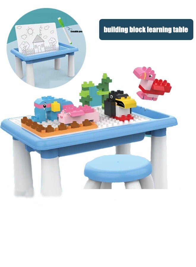 Generic Multifunctional Building Block Learning Table Educational Toys Diy Construction Includes 1 Chair 100pcs Pellets 2 Erasable Brushes Early Learning Educational Toys  - Image 1