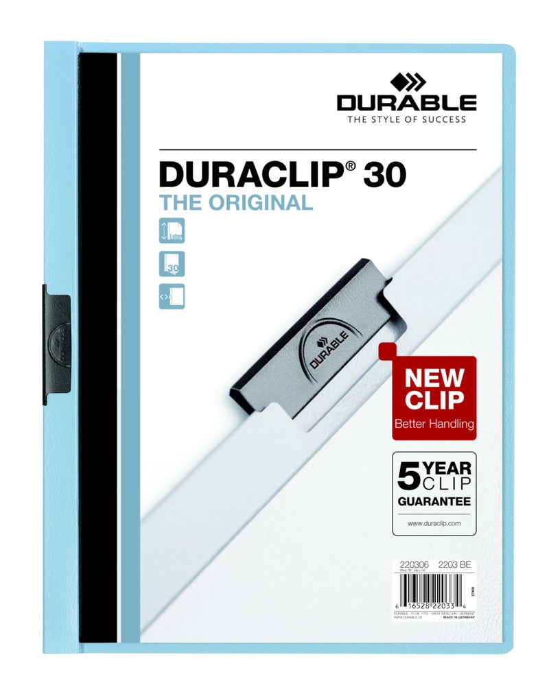 Durable Report Cover with DURACLIP - Letter-Size 8.5" x 11" Inches - Holds Up to 30 Pages - Clear Cover with Dark Blue Border - Box of 25 - Image 1