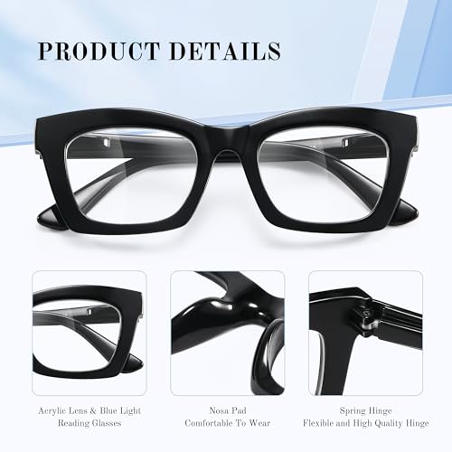 resjok Reading Glasses for Women-3Pack Blue Light Blocking Fashion Readers with Spring Hinge Computer Square Eyeglasses(Mix2, 1.5x) - Image 5