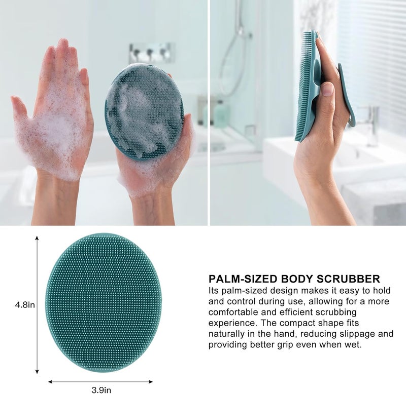 Innerneed Soft Silicone Body Cleansing Brush Shower Scrubber, Gentle Exfoliating and Massage for All Kinds of Skin (Pink+Dark Green) - Image 3