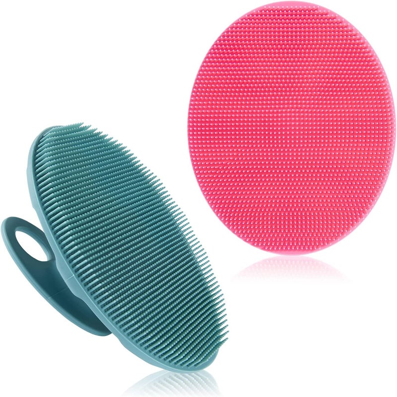 Innerneed Soft Silicone Body Cleansing Brush Shower Scrubber, Gentle Exfoliating and Massage for All Kinds of Skin (Pink+Dark Green) - Image 1