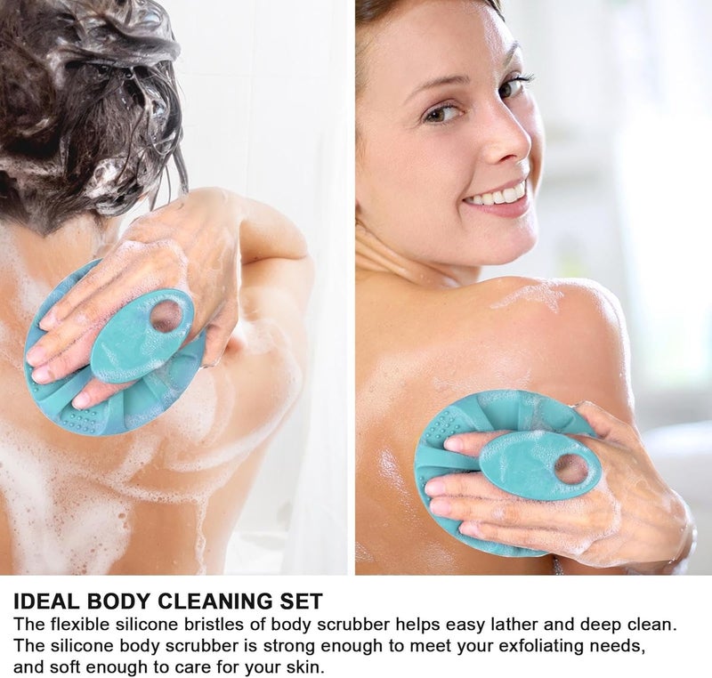 Innerneed Soft Silicone Body Cleansing Brush Shower Scrubber, Gentle Exfoliating and Massage for All Kinds of Skin (Pink+Dark Green) - Image 4
