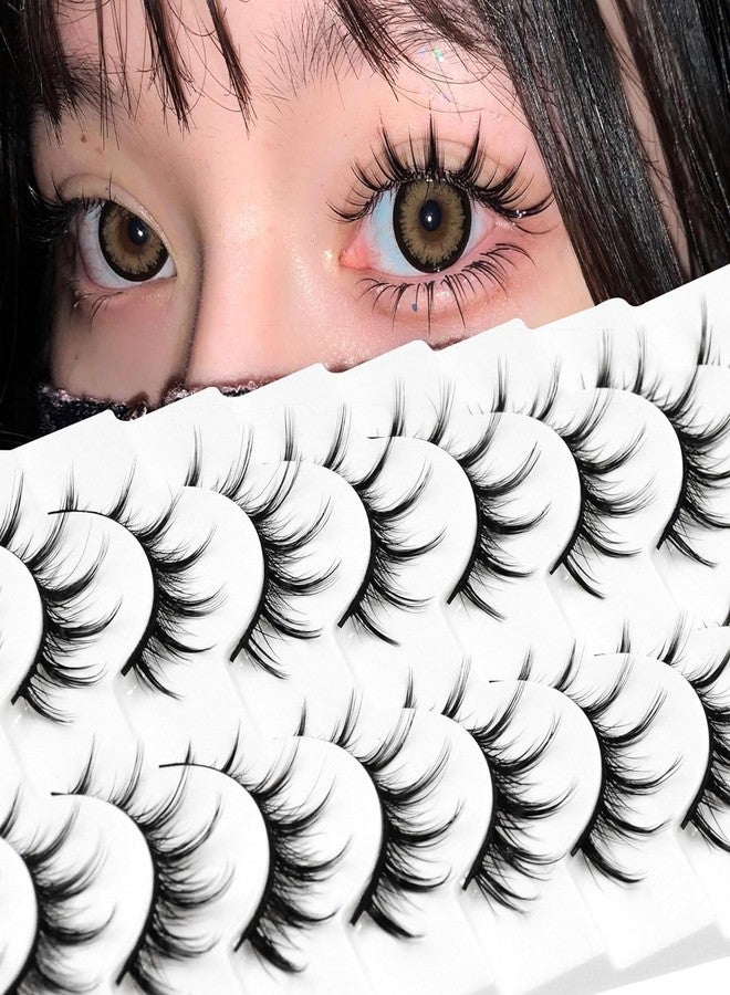 AUGENLI 10 Pairs Sleeve Lashes Natural Look Clusters 16mm Spiky Style Japanese Anime Cosplay Cat Eye Lashes Makeup Extension Faux Mink False Eyelashes 10 Pairs (1 Pack) Black - Image 1