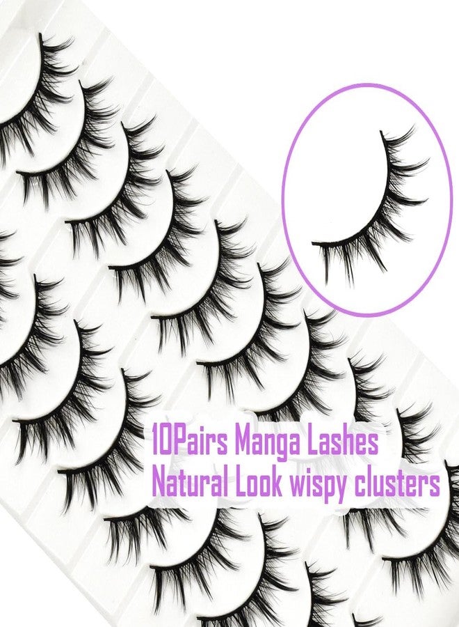 AUGENLI 10 Pairs Sleeve Lashes Natural Look Clusters 16mm Spiky Style Japanese Anime Cosplay Cat Eye Lashes Makeup Extension Faux Mink False Eyelashes 10 Pairs (1 Pack) Black - Image 2