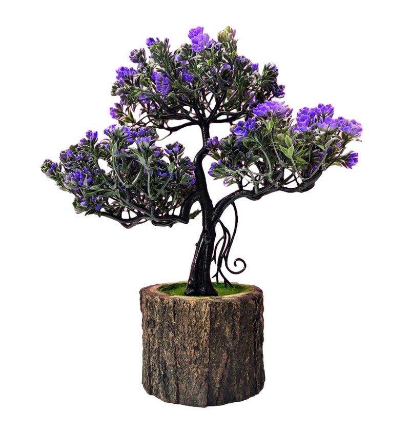 Dekorly Small Artificial Bonsai Tree Fake Plant Potted House Plants Japanese Pine Bonsai Plant Faux Bonsai for Home Indoor Decoration Office (Wooden Potted Plants, Design-D) - Image 3