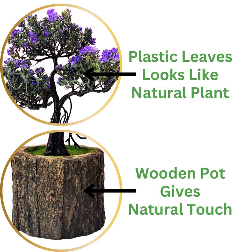 Dekorly Small Artificial Bonsai Tree Fake Plant Potted House Plants Japanese Pine Bonsai Plant Faux Bonsai for Home Indoor Decoration Office (Wooden Potted Plants, Design-D) - Image 4