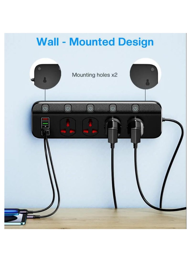 Anmi 3m Extension Lead 4 AC Way With Fast Charger 3 USB+1 Type-C Slots,13Amp UK Plug Power,Protected Extension Cord with Individual Switches,Power Strip for Home Office (Black)  - Image 3