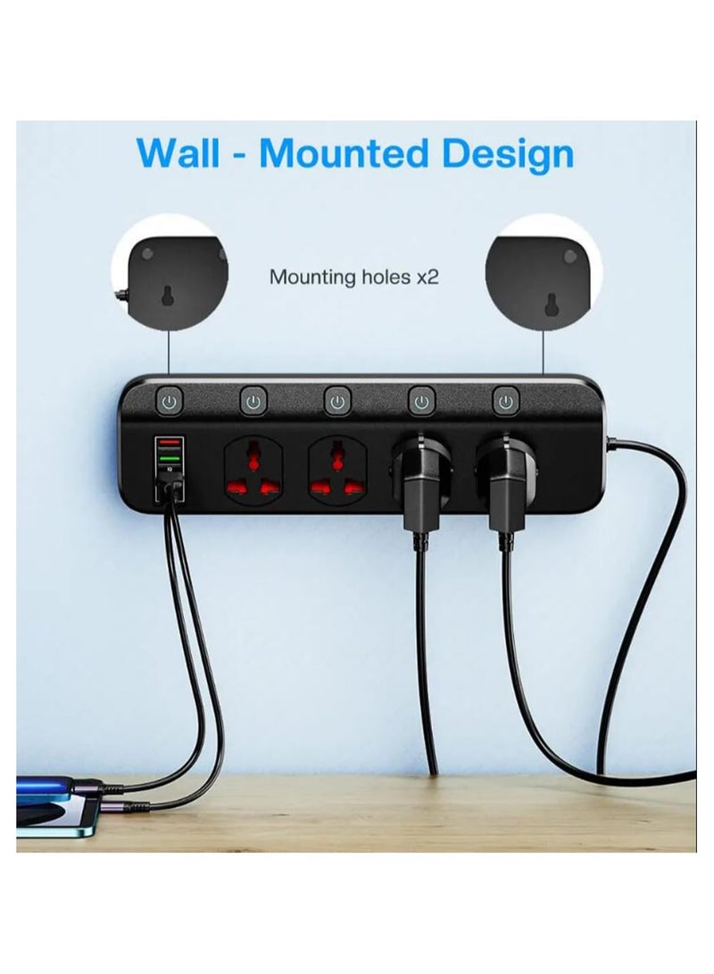 أنمي 3 متر تمديد الرصاص ، المملكة المتحدة التوصيل الطاقة ، محمية تمديد الحبل مع مفاتيح الفردية ، قطاع الطاقة للمنزل مكتب (أسود) - Image 2