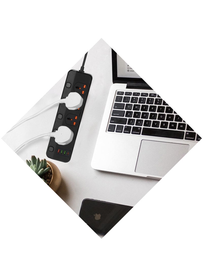 أنمي 3 متر تمديد الرصاص ، المملكة المتحدة التوصيل الطاقة ، محمية تمديد الحبل مع مفاتيح الفردية ، قطاع الطاقة للمنزل مكتب (أسود) - Image 3