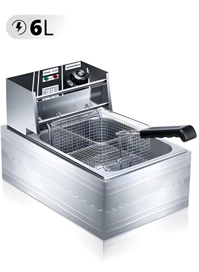 Denx Stainless Steel 6L Deep Oil Fryer with Basket Strainer Jumbo Size Adjustable Temperature & Timer, Perfect Chicken, Shrimp, French Fries, Chips & More, Removable Oil Container  - Image 2