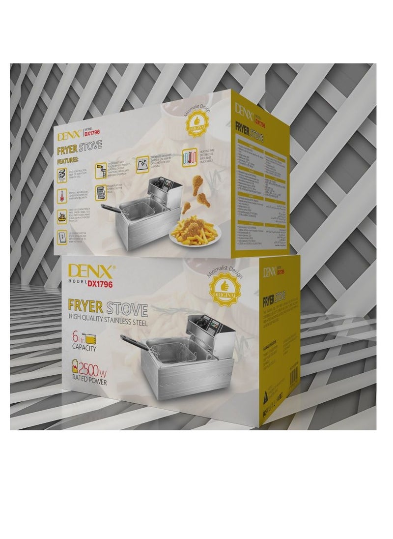 Denx Stainless Steel 6L Deep Oil Fryer with Basket Strainer Jumbo Size Adjustable Temperature & Timer, Perfect Chicken, Shrimp, French Fries, Chips & More, Removable Oil Container  - Image 4