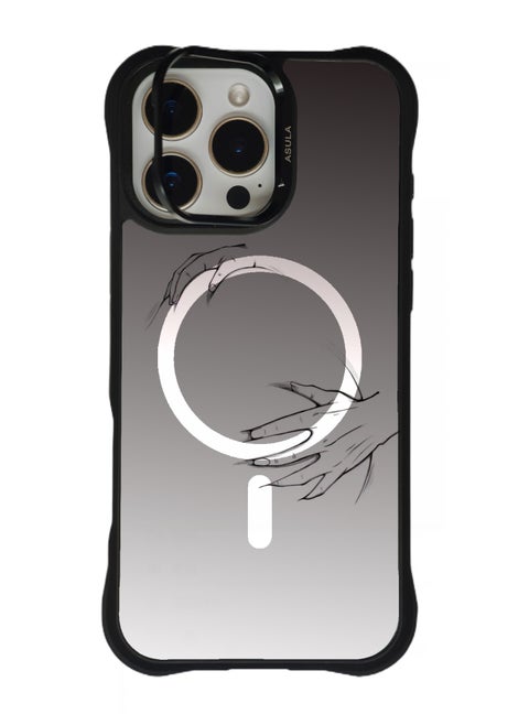 IPhone 16 Pro Case,Magnetic Ring,Interchangeable Mirror Cover,Anti-Slip Soft Raised Edge Drop Protection,Built-in Invisible Stand protect lens,Mirror Raised Texture-hand posture 2