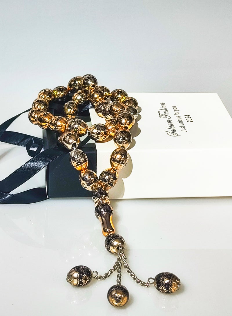 salaam-fashion 33-Bead 12mm Laser-Engraved Maple Leaf Tasbih – Black Islamic Prayer Beads for Ramadan, Hajj & Daily Worship – Elegant Gift Box Included - Image 2