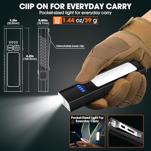 Hoxida 2pack Rechargeable EDC Flat Flashlight with COB Lights, UV, Red, Super Bright LED Combo 3in1 Portable Pocket lights, Pocket Mini Magnetic EDC Flashlight with Clip for Working, Repairing, Emergencies - Image 2