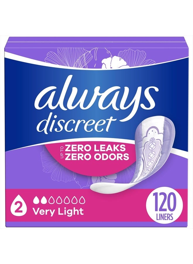 Always Discreet بطانات للكبار لعدم التحكم في البول وما بعد الولادة للنساء، الحجم 2، امتصاص خفيف جداً، طول عادي، 120 قطعة (قد يختلف التغليف) - Image 1