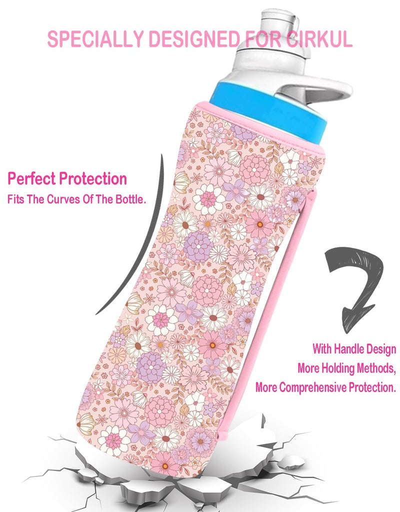 SLEILIN 32oz Cute Printed Sleeve Compatible With Cirkul Water Bottle For Plastic And Stainless Steel Bottles 32oz Neoprene Sweat-Wicking Material Insulated Cover Designed With Handles（Spring Vibes） - Image 5